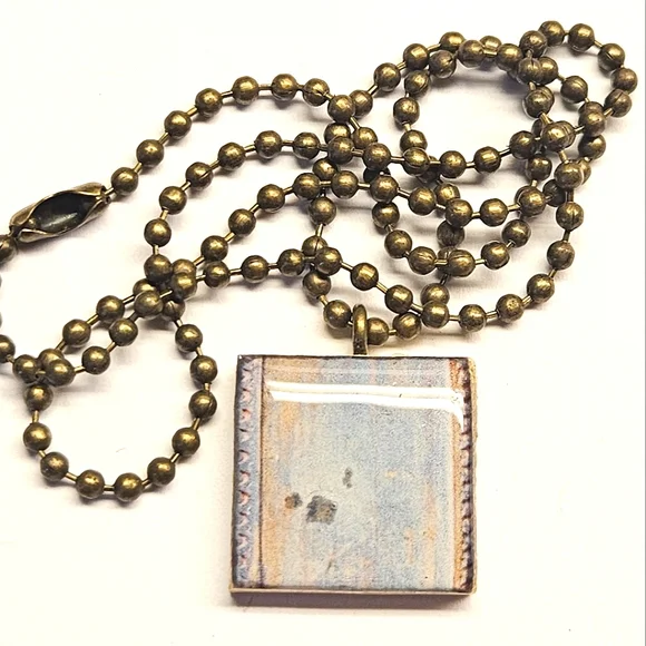 Blue and Tan Tile Pendant - Picture 1 of 3